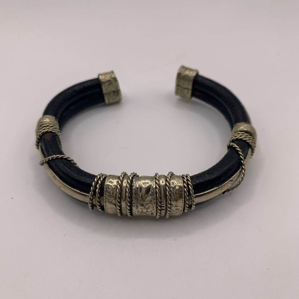 Vintage silver tone leather cuff bracelet
